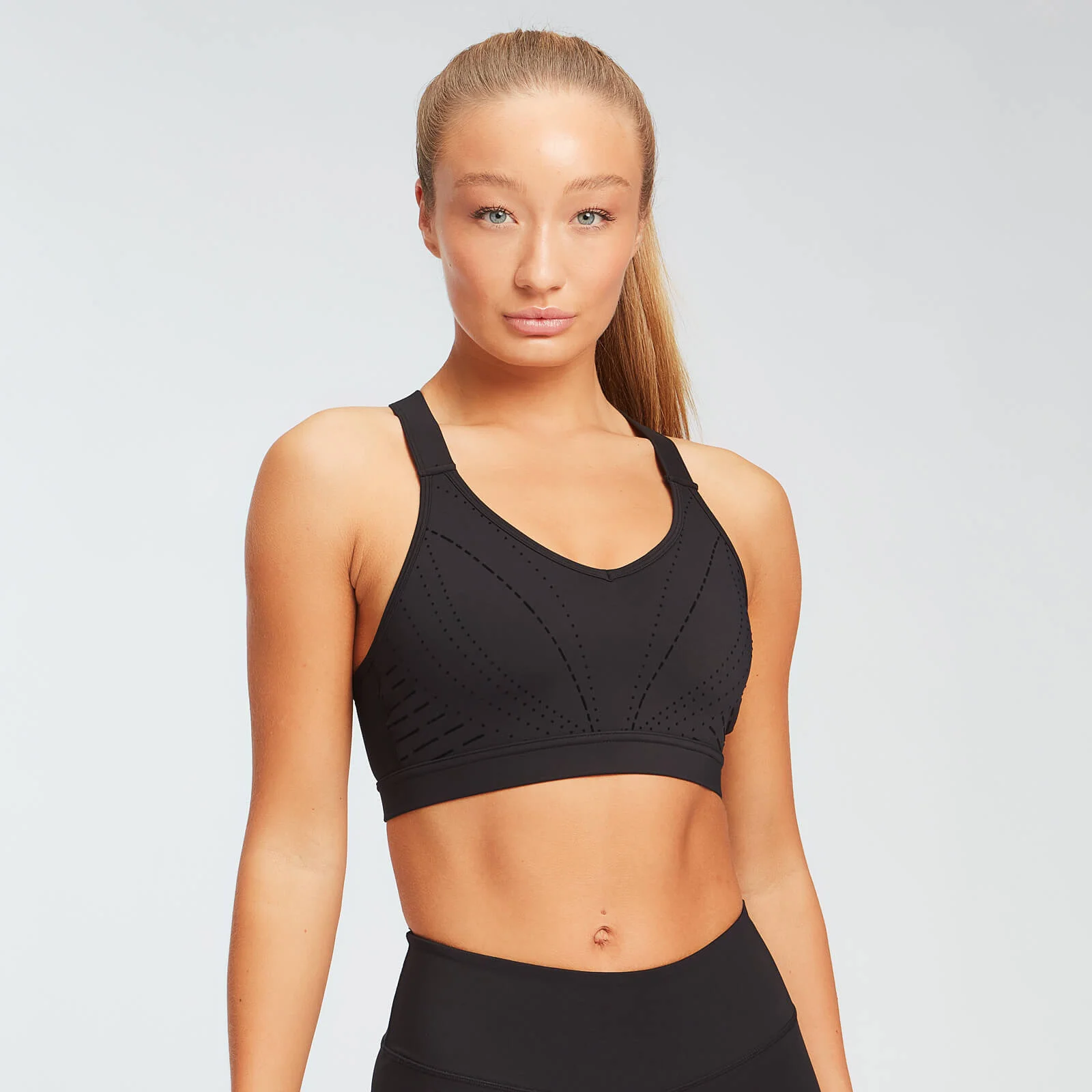 Reggiseno sportivo MP Geo Print Placement da donna - Nero - XS Immagine 1