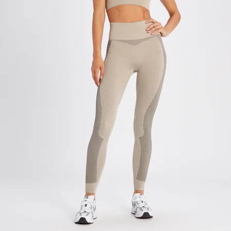 Leggings a costine a contrasto senza cuciture MP da donna - Sesamo/Neri