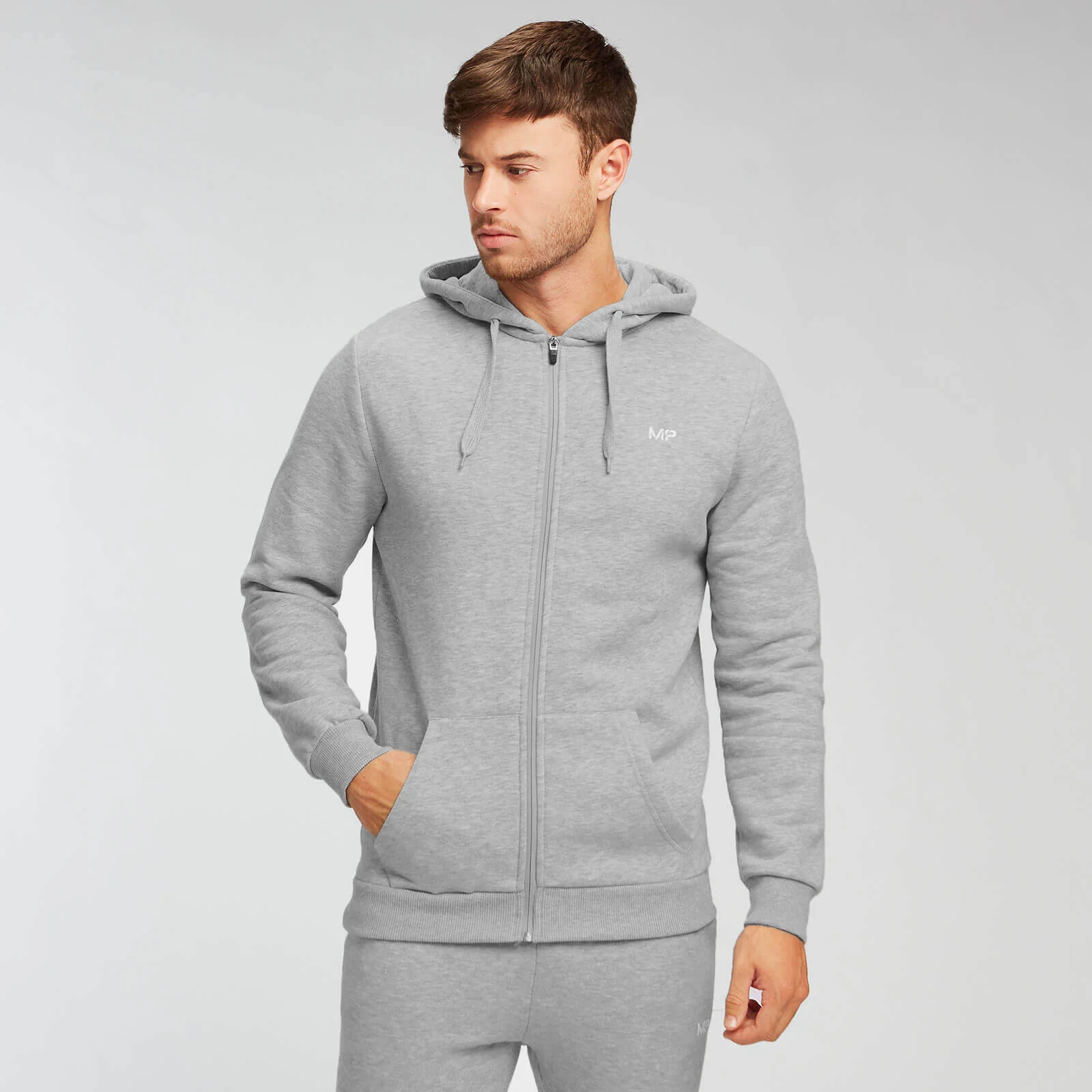 Felpa con cappuccio e cerniera MP da uomo - Grigio mélange - XS Immagine 1