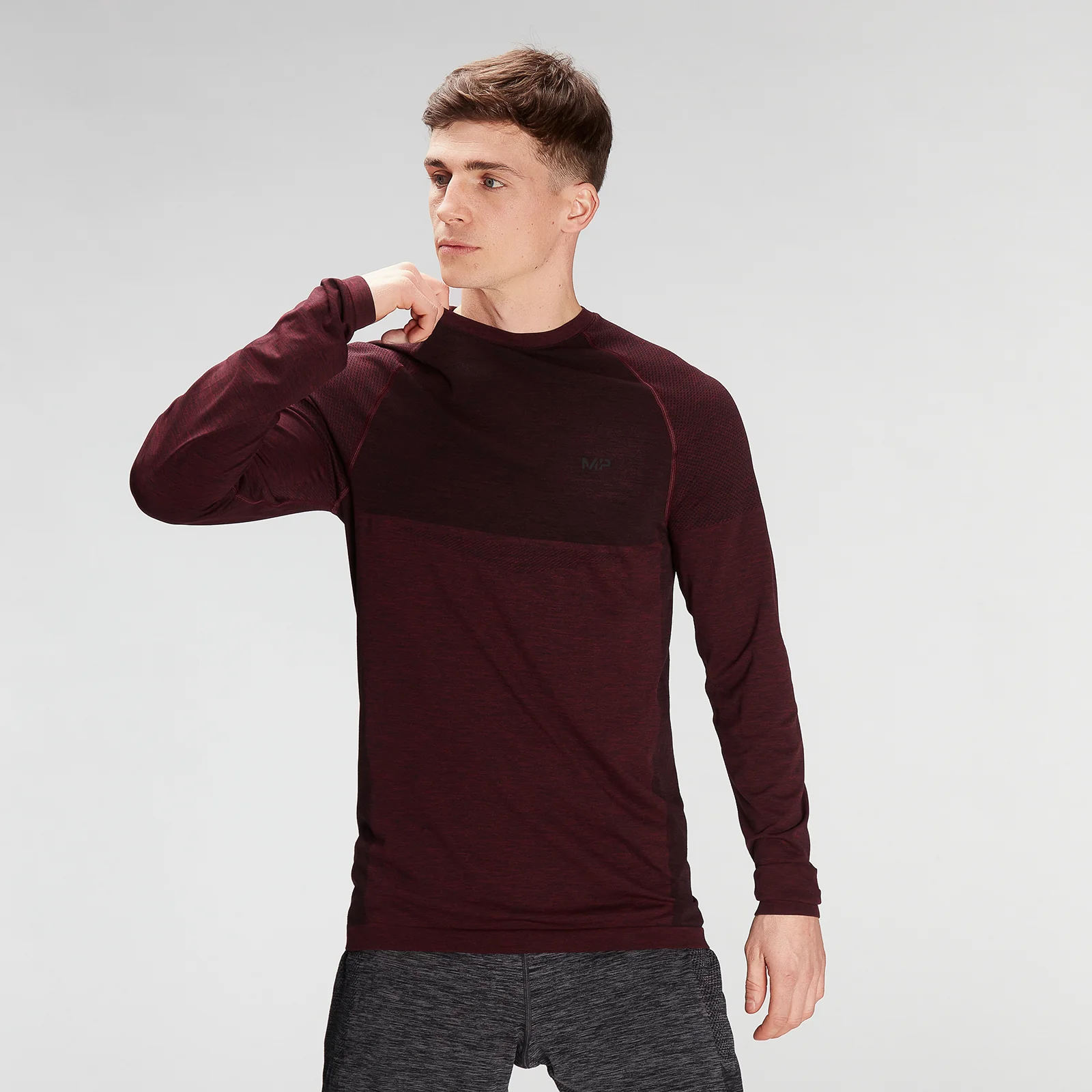 MP Men's Essential Seamless Long Sleeve Top- Washed Oxblood Marl - XXS Immagine 1