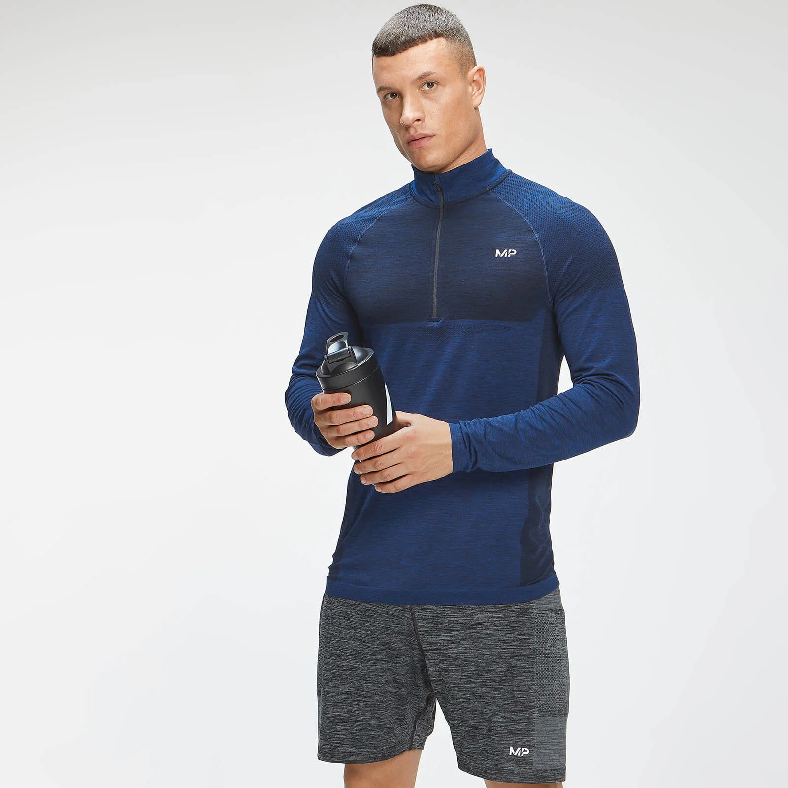 Maglia con cerniera 1/4 MP Essentials da uomo - Azzurro intenso mélange - XXS Immagine 1