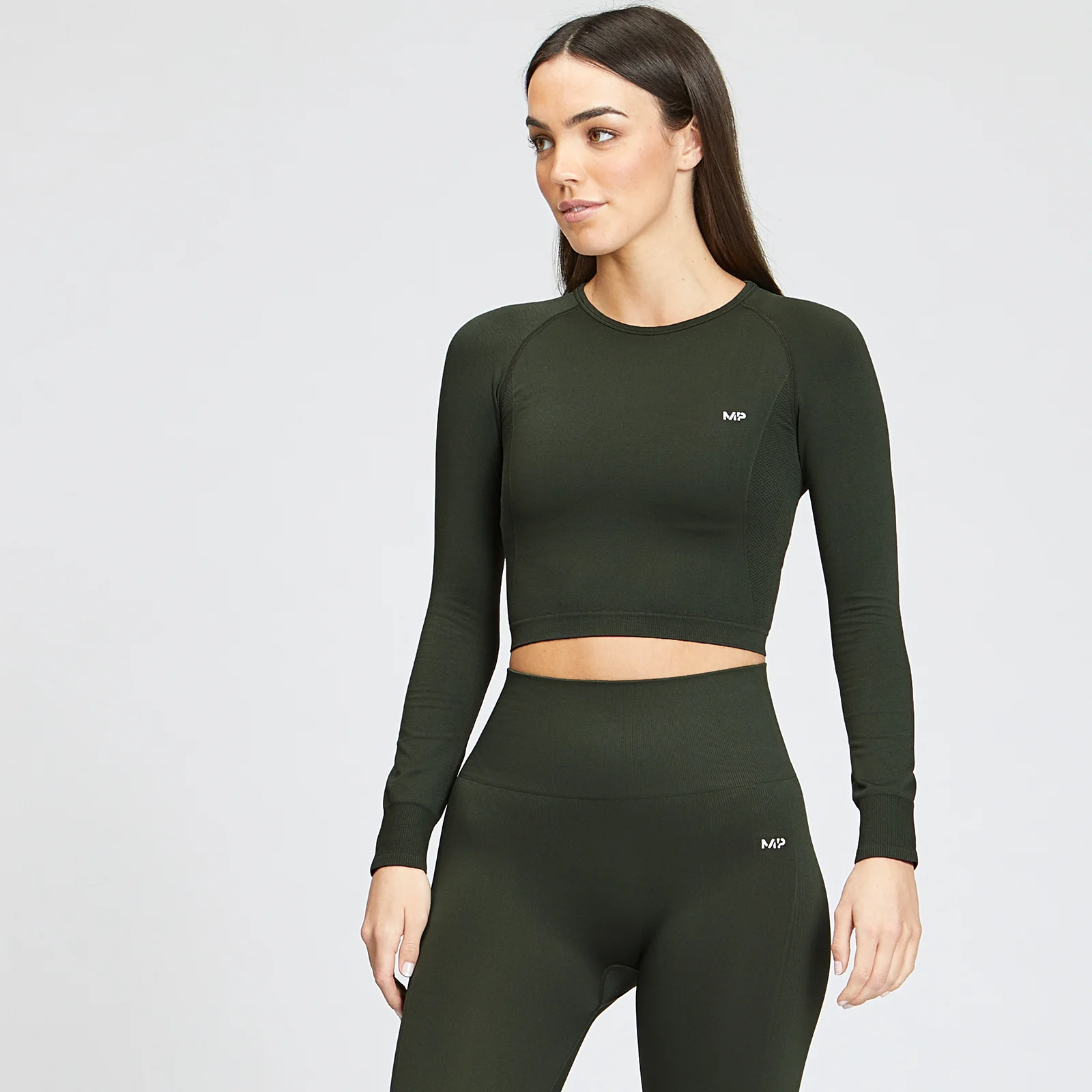 MP Women's Shape Seamless Long Sleeve Crop Top - Vine Leaf - XXS Immagine 1
