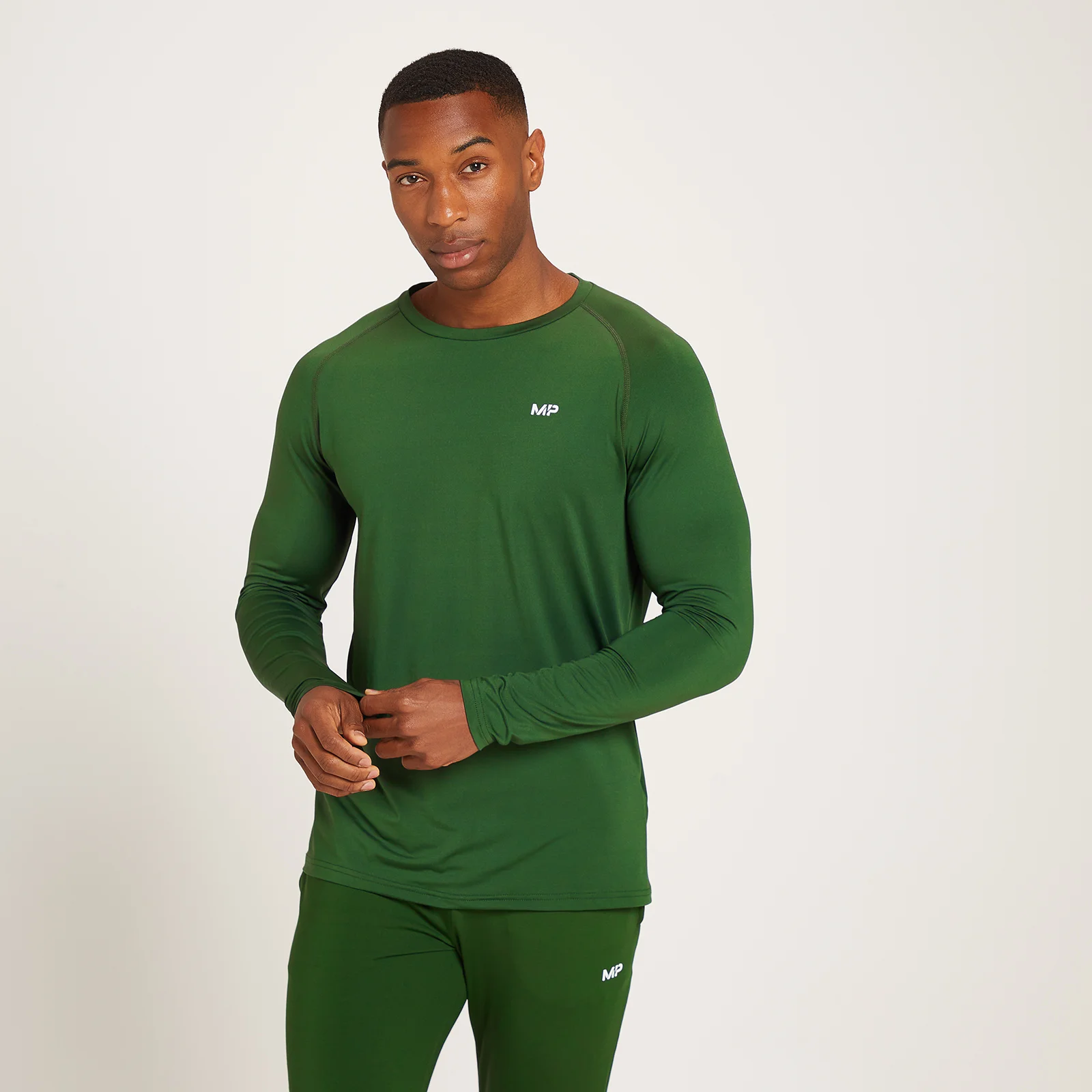 Maglia a maniche lunghe sportiva con stampa MP Linear Mark da uomo - Verde scuro - XXS Immagine 1