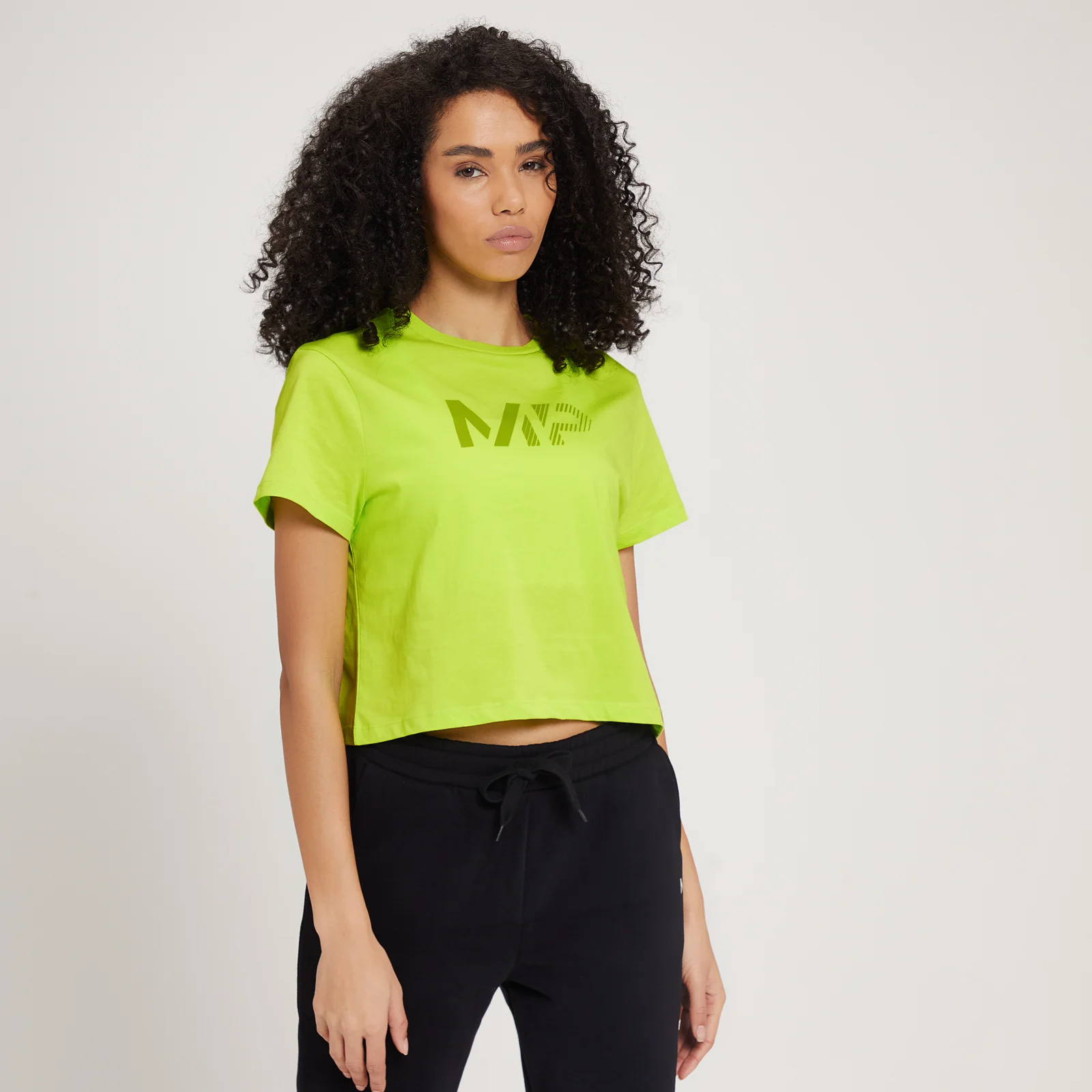 T-shirt crop con stampa graffiti sfumata MP da donna - Giallo lime - XXS Immagine 1