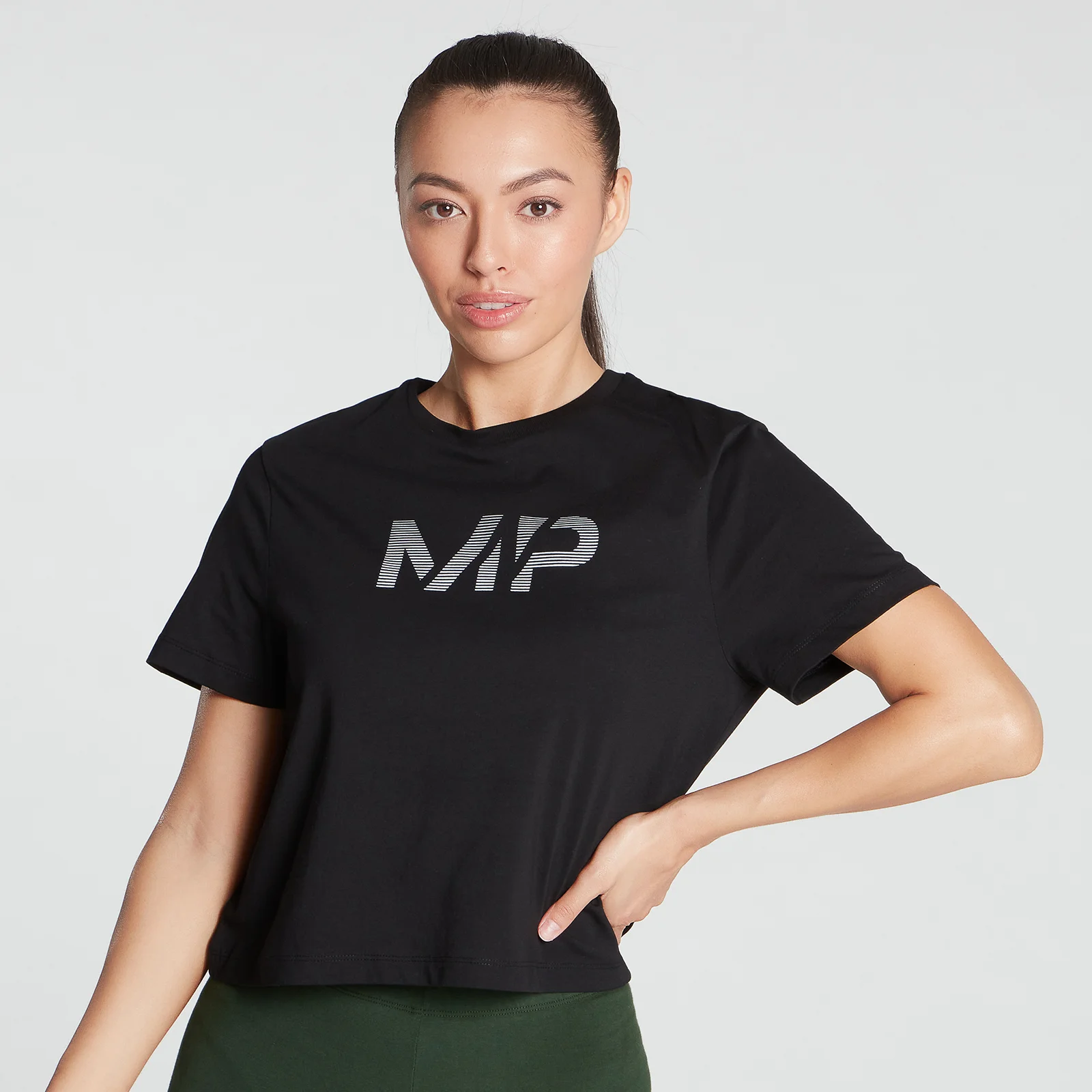 MP Women's Gradient Line Graphic Crop T-shirt- Black - XXS Immagine 1