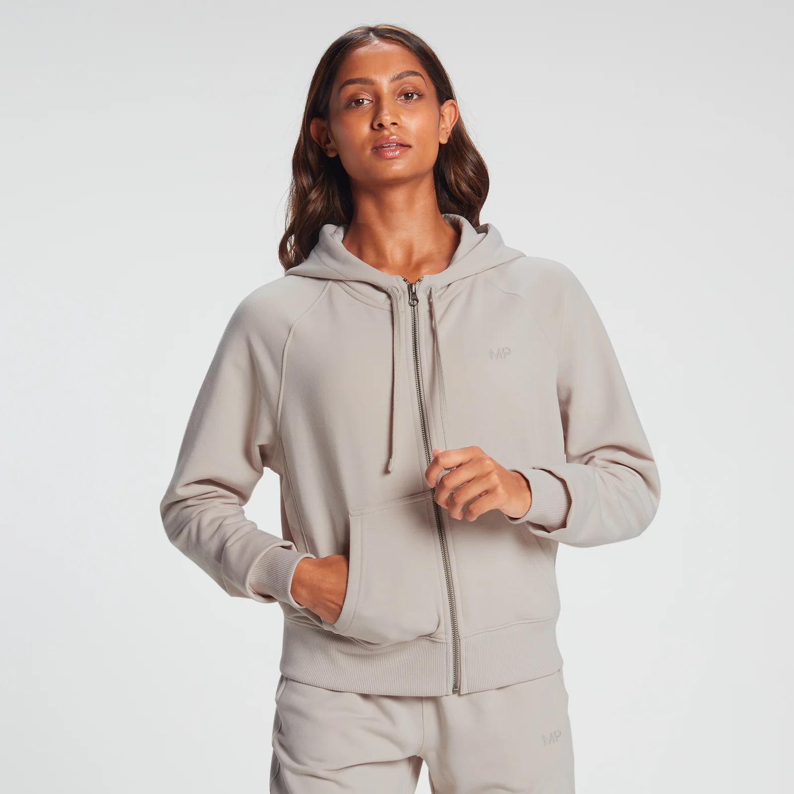 Felpa con cappuccio e cerniera MP Rest Day da donna Grigio osso - XXS Immagine 1