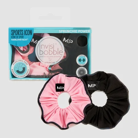 Elastico per capelli in tessuto MP X Invisibobble® Reflective Power - Nero/Rosa - CONFEZIONE DA 2