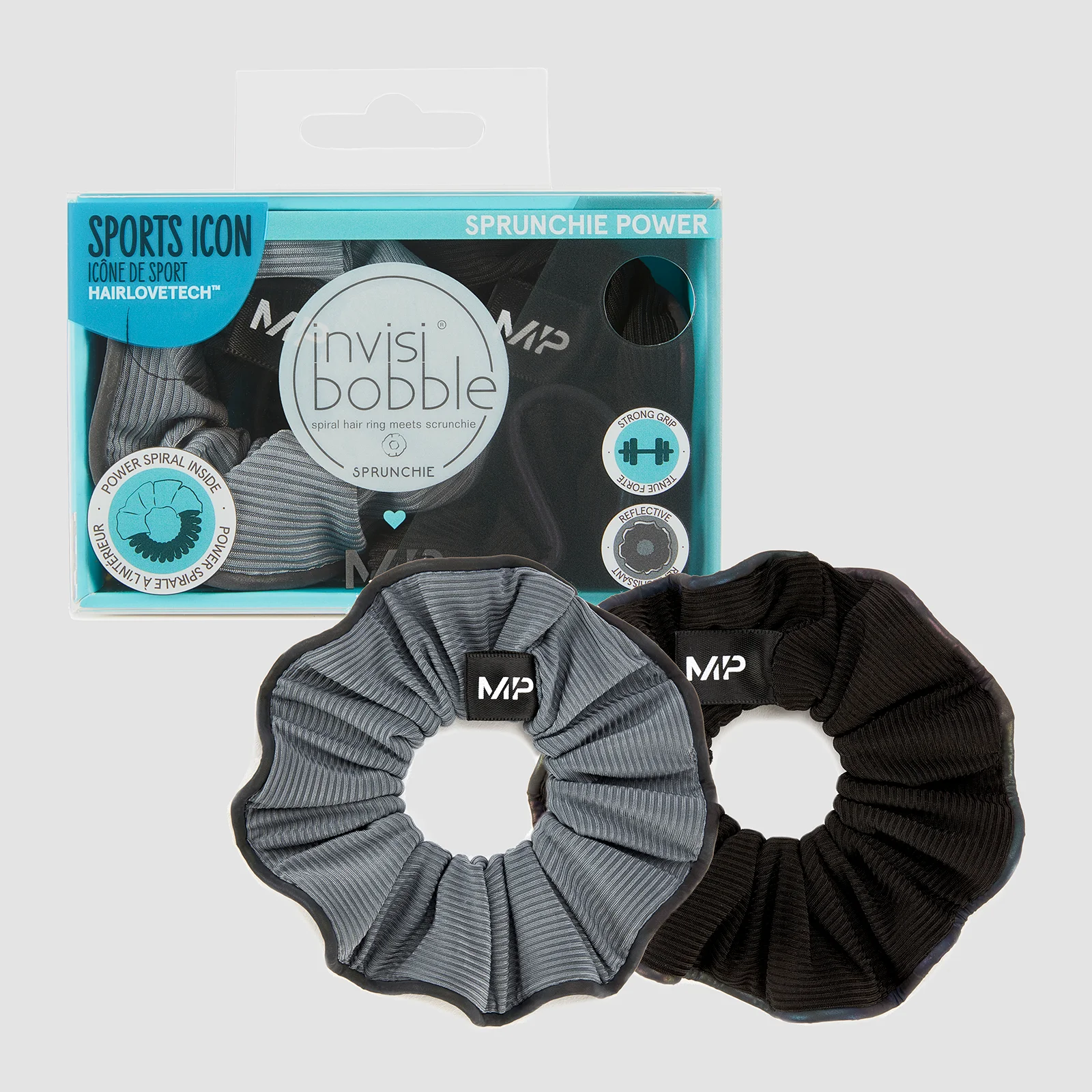 Elastico per capelli in tessuto MP X Invisibobble® Reflective Power - Nero/Azzurro ghiaccio - CONFEZIONE DA 2 Immagine 1