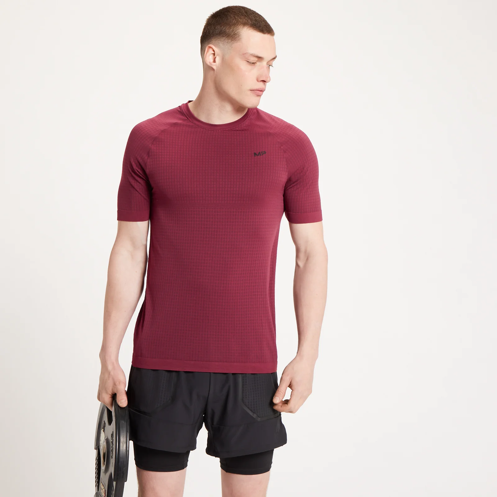 T-shirt a maniche corte senza cuciture MP Tempo Ultra da uomo - Merlot - XXS Immagine 1