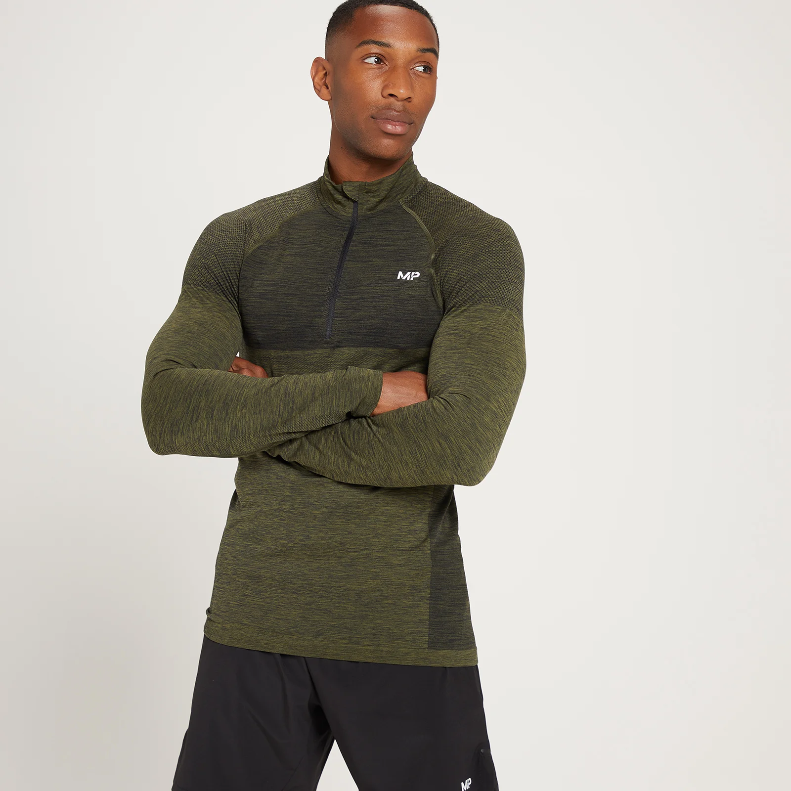 Maglia con cerniera 1/4 MP Essential da uomo - Verde oliva scuro mélange - XS Immagine 1