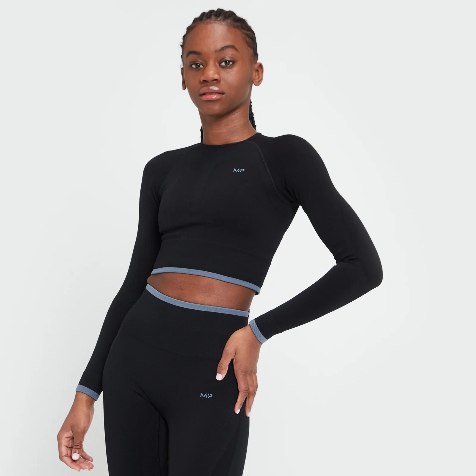 Crop top a maniche lunghe MP Adapt Seamless da donna - Nero - XXS Immagine 1