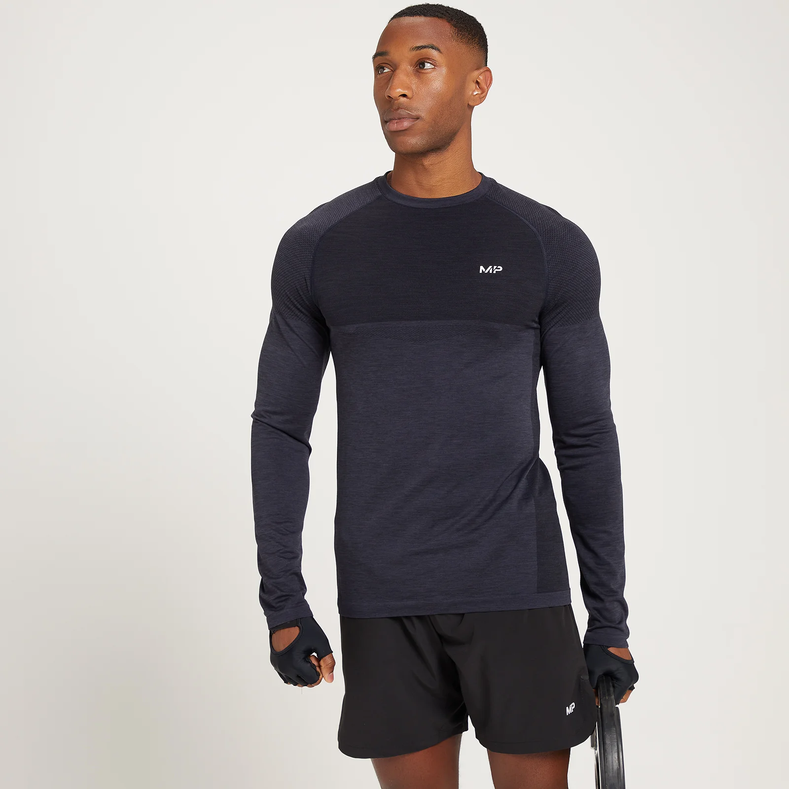 Maglia a maniche lunghe MP Essential Seamless da uomo - Nero mélange - XS Immagine 1