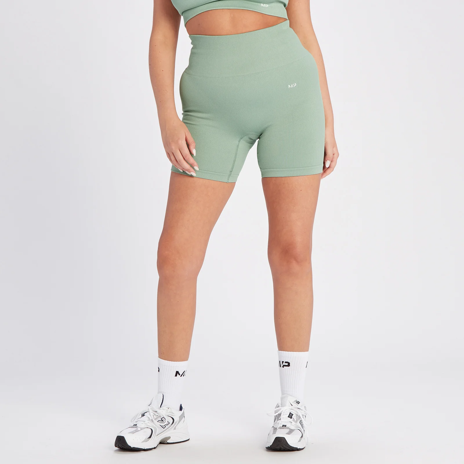 Pantaloncini a costine senza cuciture MP Tempo da donna - Verde salvia - XS Immagine 1