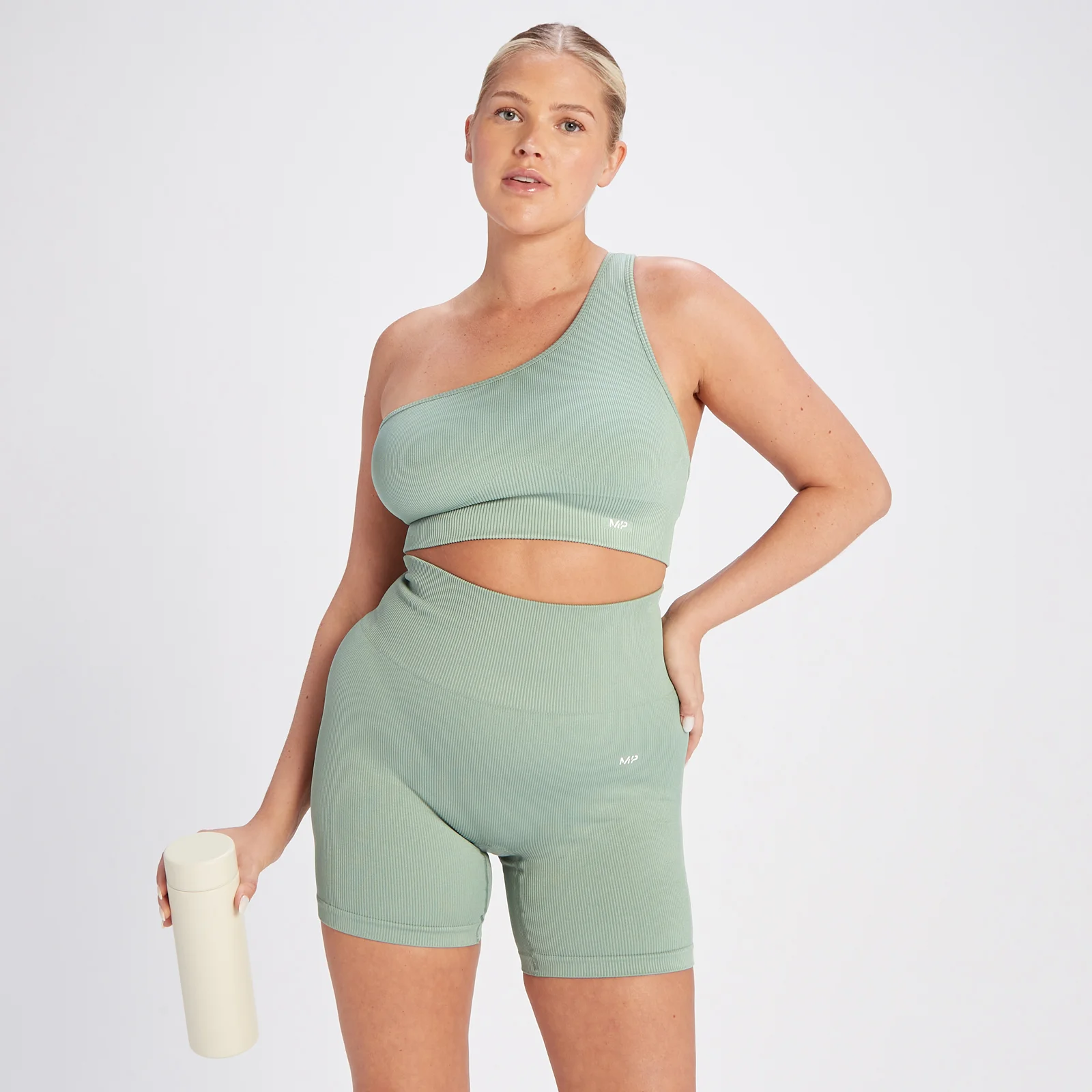 Reggiseno asimmetrico a costine senza cuciture MP Tempo - Verde salvia - XS Immagine 1