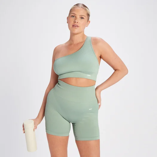 Reggiseno asimmetrico a costine senza cuciture MP Tempo - Verde salvia