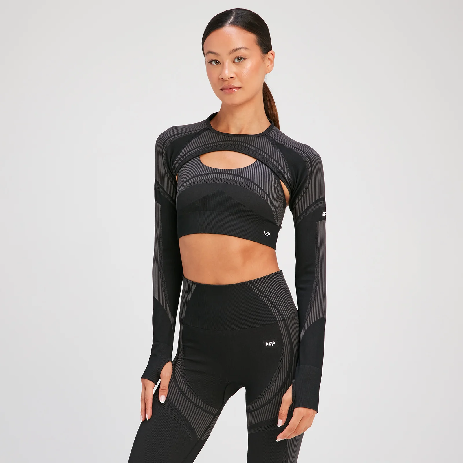 Crop top a maniche lunghe senza cuciture MP Tempo Ultra da donna - Nero - XS Immagine 1