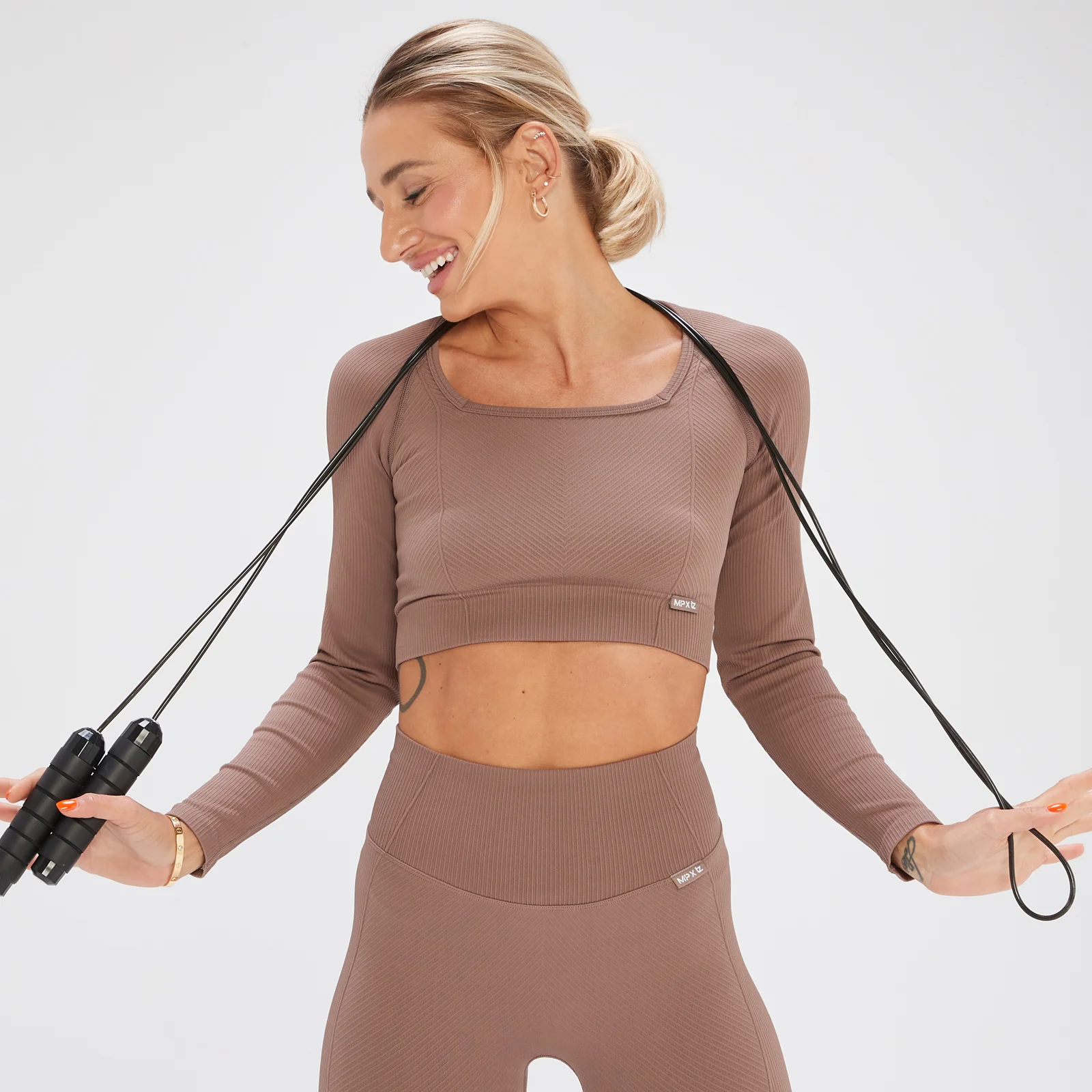 Crop top a maniche lunghe senza cuciture MP x Tatiana - Nocciola - S Immagine 1