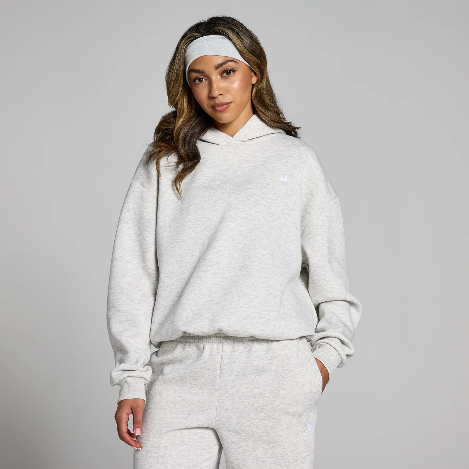 Felpa con cappuccio vestibilità oversize MP Basics da donna - Grigio chiaro mélange - S Immagine 1