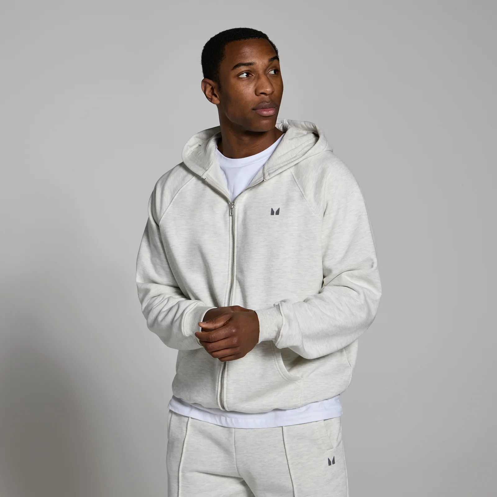 Felpa pesante con cappuccio e cerniera MP Lifestyle da uomo - Grigio chiaro mélange - XS Immagine 1