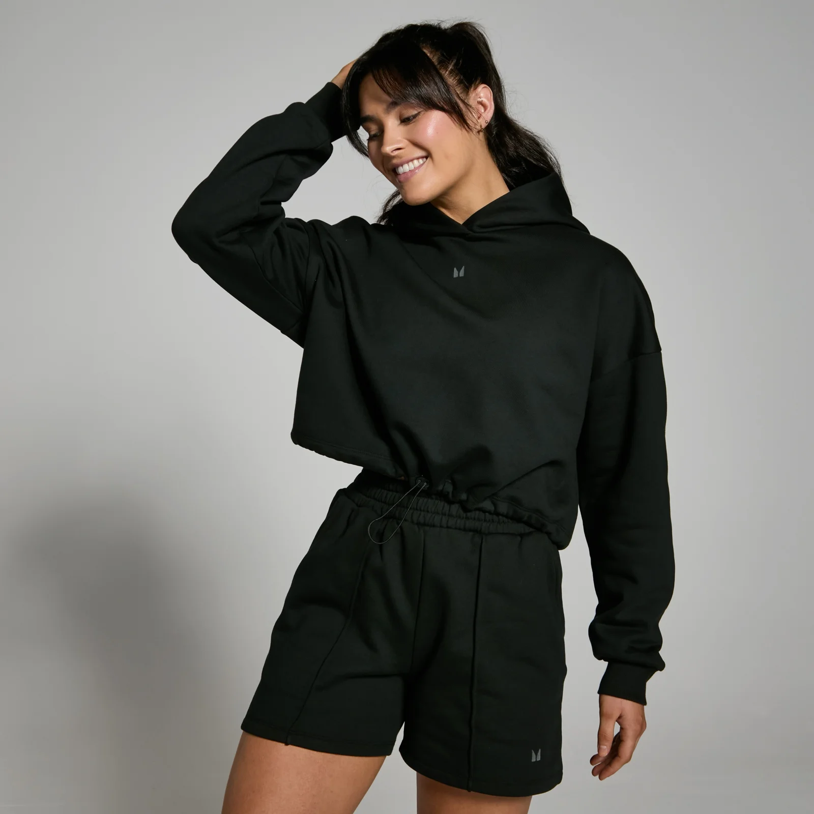 Felpa crop pesante con cappuccio MP Lifestyle da donna - Nera - XS Immagine 1