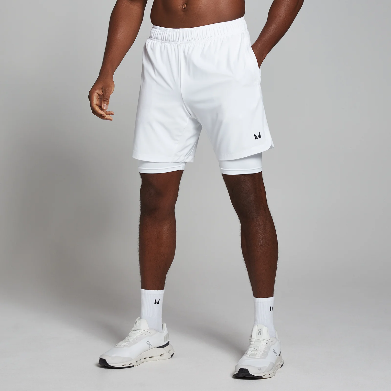 Pantaloncini sportivi 2 in 1 MP da uomo - Bianchi - M Immagine 1
