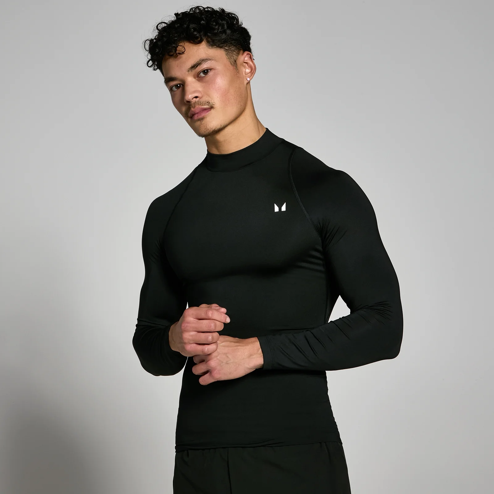 T-shirt sportiva aderente a maniche lunghe con collo alto MP da uomo - Nera - XXS Immagine 1