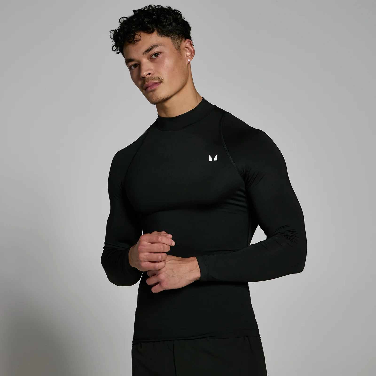 T-shirt sportiva aderente a maniche lunghe con collo alto MP da uomo - Nera - S Immagine 1
