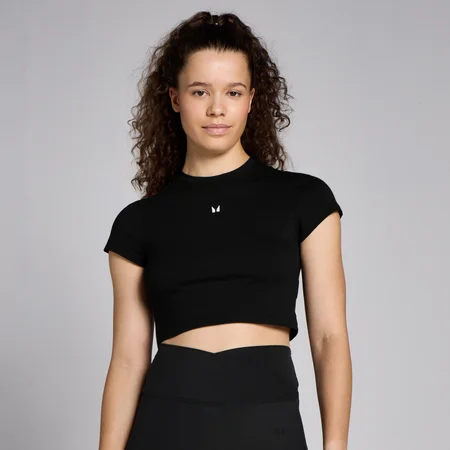 T-shirt crop a maniche corte aderente MP Basics da donna - Nera