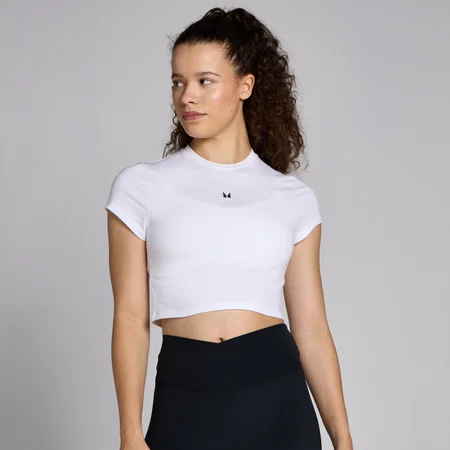 T-shirt crop a maniche corte aderente MP Basics da donna - Bianca