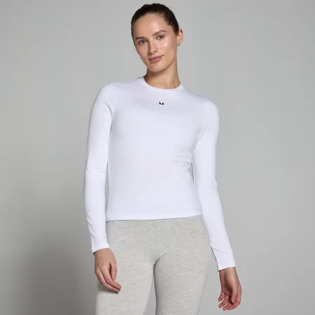 T-shirt a maniche lunghe aderente MP Basics da donna - Bianca