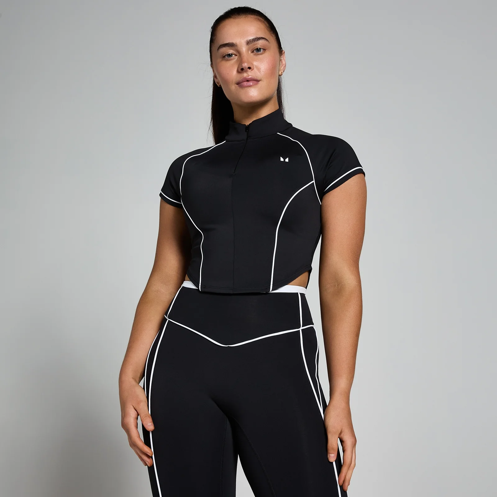 Maglia con cerniera 1/4 MP Tempo Contrast Piping da donna - Nero - XS Immagine 1