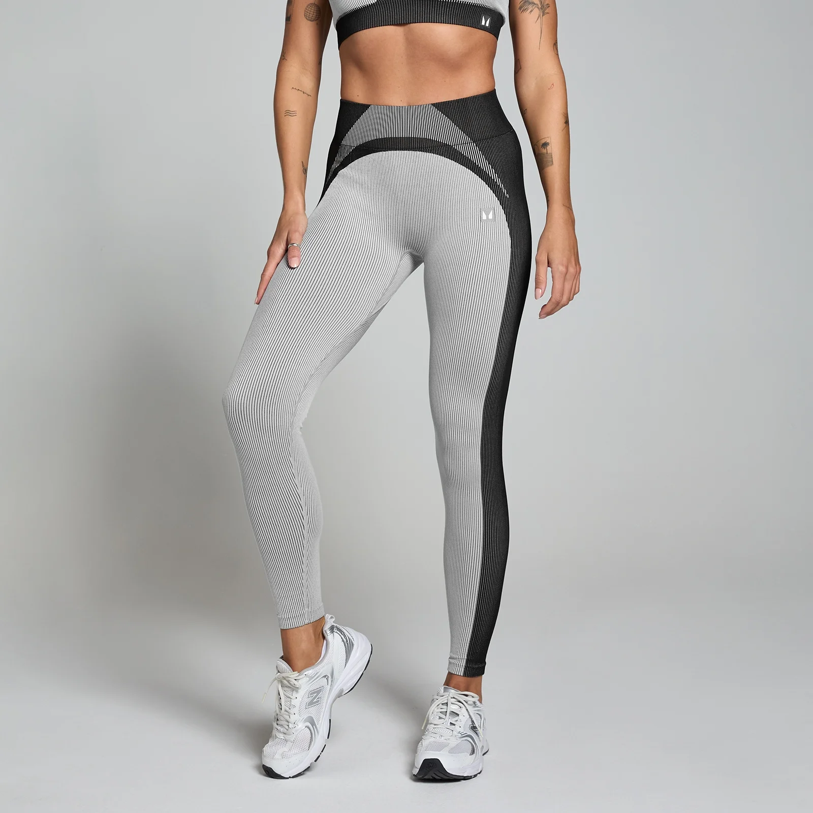 Leggings seamless a costine a contrasto MP da donna - Nero / Grigio - S Immagine 1