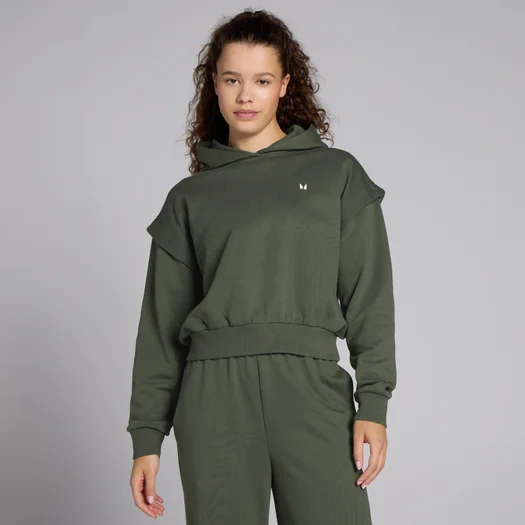 Felpa crop con cappuccio con stampa MP Tempo da donna - Verde oliva scuro