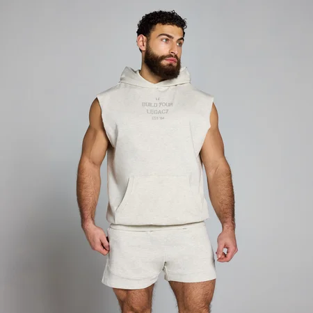 Felpa con cappuccio lavata senza maniche con stampa MP Origin da uomo - Grigio mélange