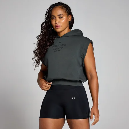Felpa con cappuccio crop senza maniche MP Origin da donna - Nero slavato