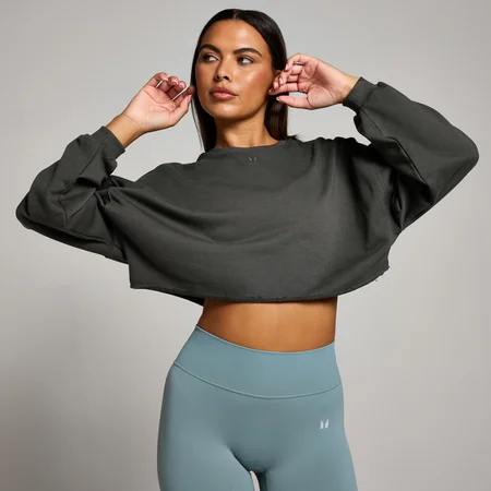 Maglia crop a maniche lunghe taglio rilassato Tempo MP da donna - Grigio notte