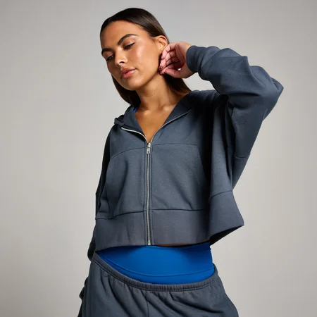 Felpa crop con cappuccio e cerniera integrale MP Tempo da donna - Mezzanotte