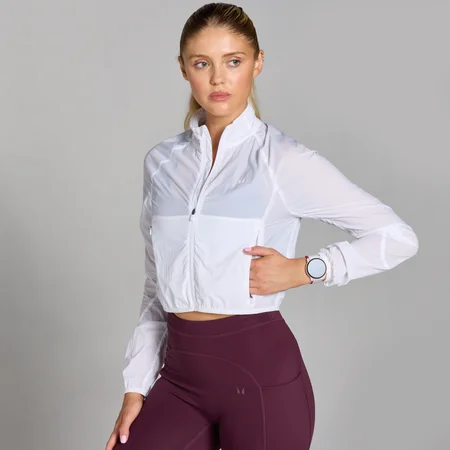 Giacca a vento cropped con vestibilità aderente MP Velocity da donna - Bianco