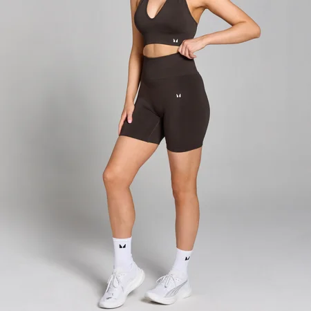 Pantaloncini senza cuciture con scrunch MP Tempo da donna - Cioccolato