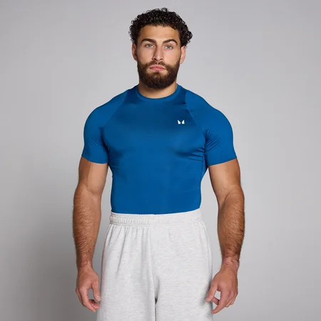 T-shirt sportiva aderente a maniche corte MP da uomo - Azzurro intenso