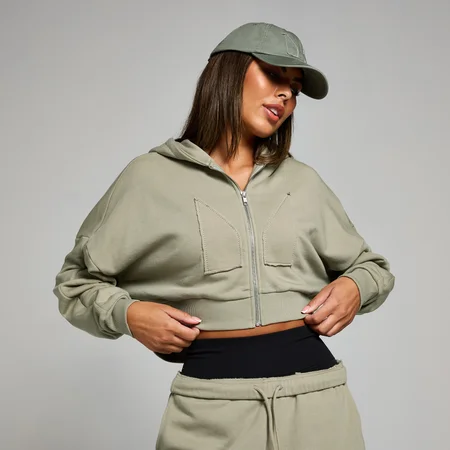 Felpa con cappuccio con cerniera integrale applicata MP da donna - Verde salvia