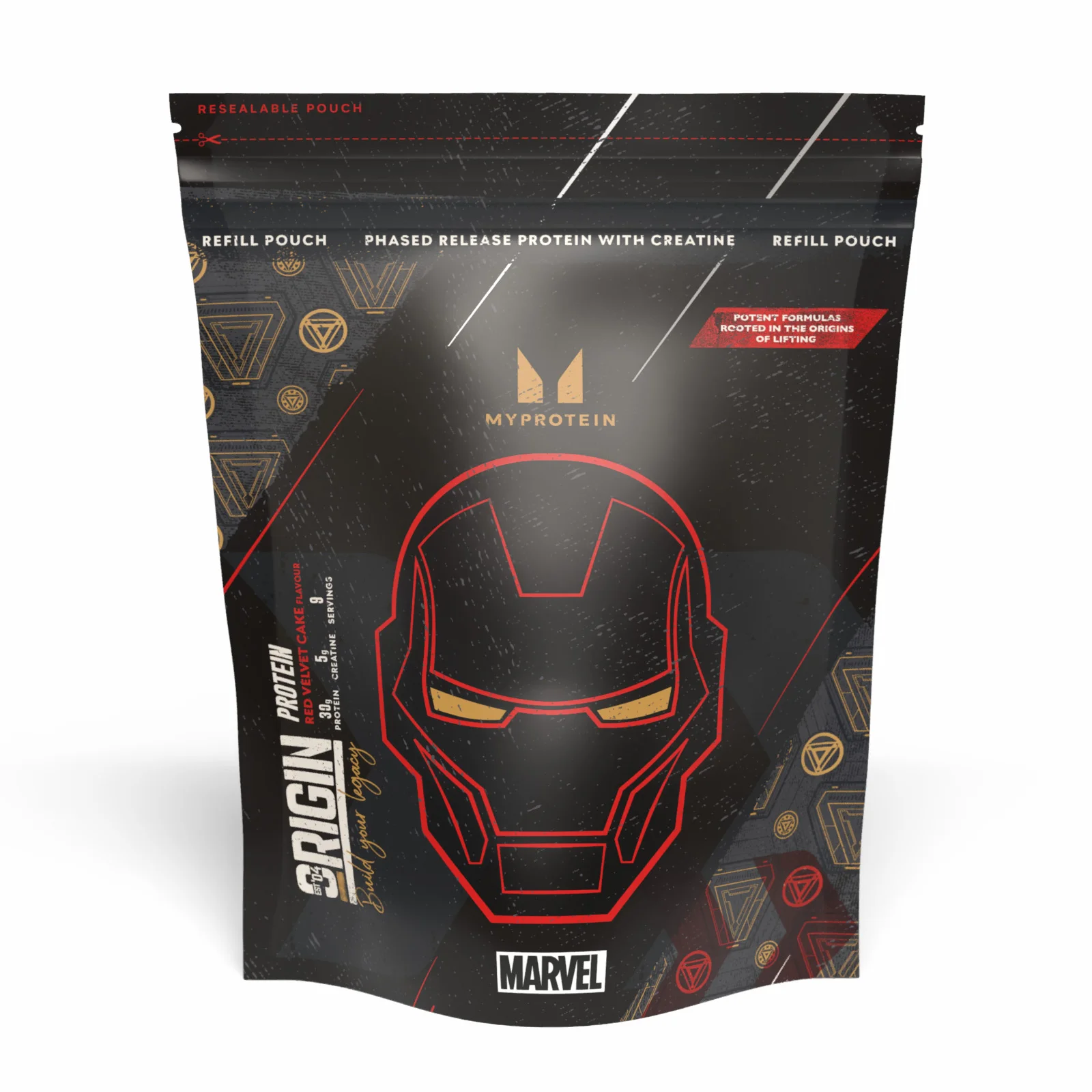 Proteine Origin (con Creatina) - 9porzioni - MARVEL Iron Man - Red Velvet Cake Immagine 1