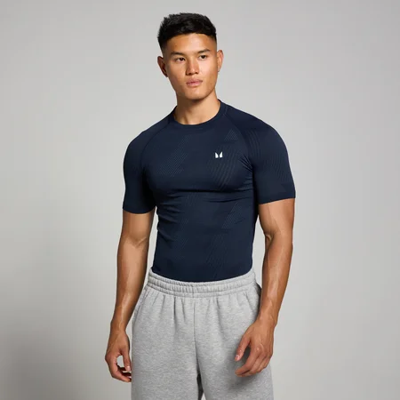 T-shirt senza cuciture con grafica Pillar MP Tempo da uomo - Blu navy