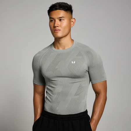T-shirt senza cuciture con grafica Pillar MP Tempo da uomo - Grigio tempesta
