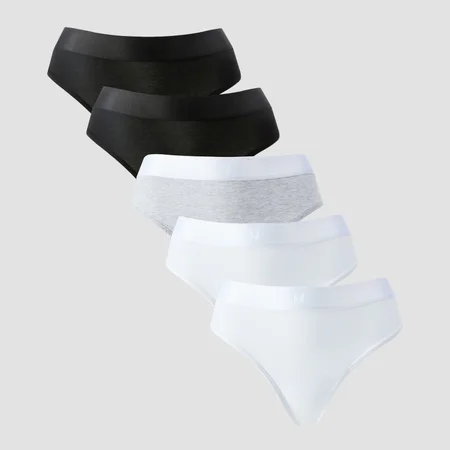 Perizoma a vita media MP da donna (confezione da 5) - Bianco / Nero / Grigio mélange