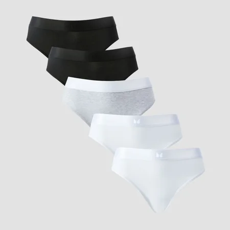 Mutandine bikini a vita media MP da donna (confezione da 5) - Bianco / Nero / Grigio mélange