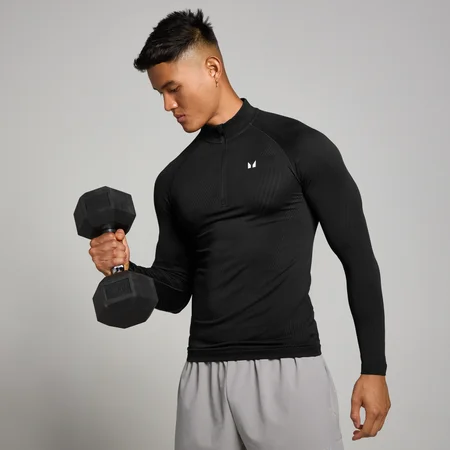 Maglia senza cuciture con grafica Pillar e cerniera 1/4 MP Tempo da uomo - Nera