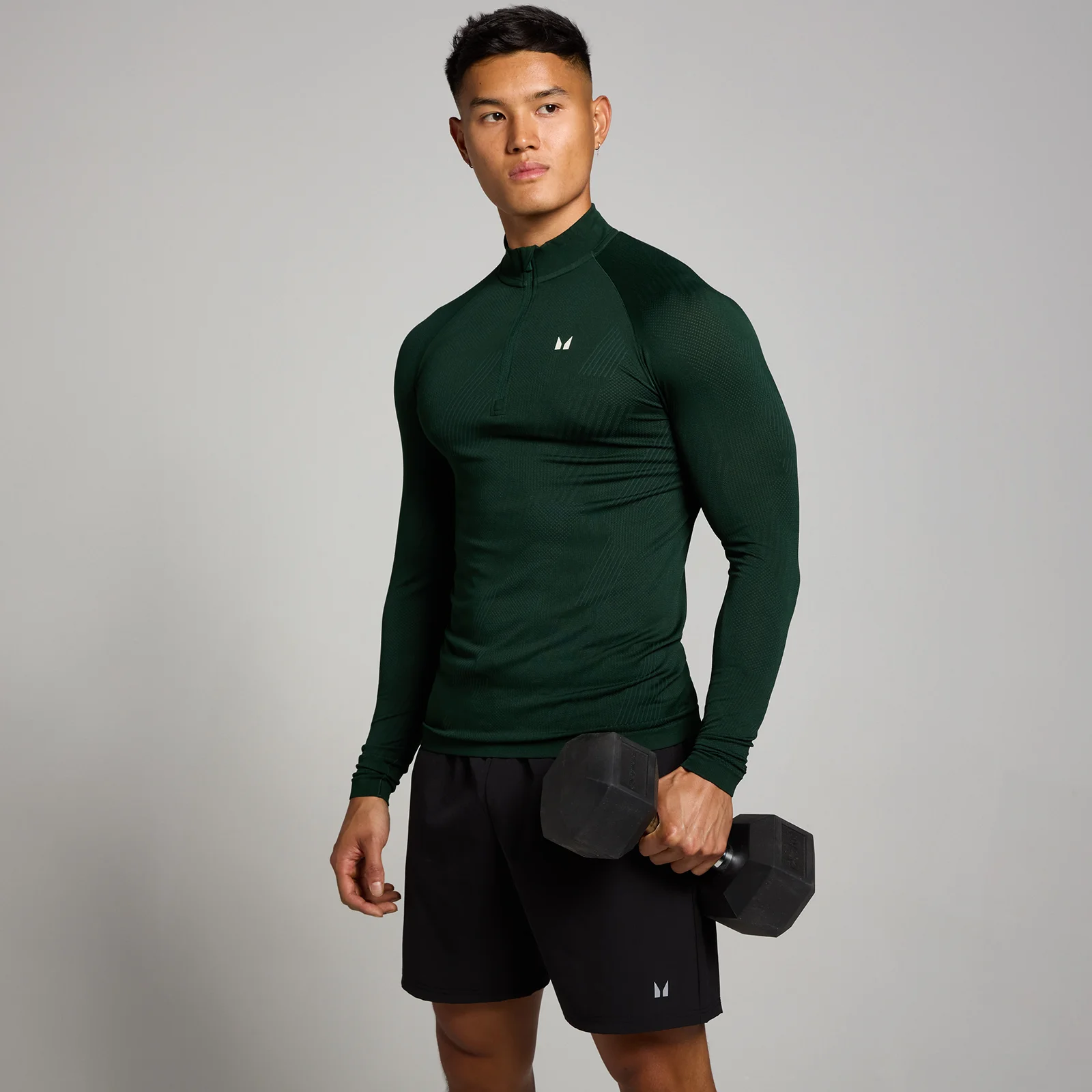 Maglia senza cuciture con grafica Pillar e cerniera 1/4 MP Tempo da uomo - Verde smeraldo scuro - XS Immagine 1