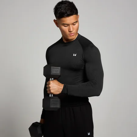 Maglia a maniche lunghe senza cuciture con grafica Pillar MP Tempo da uomo - Nera