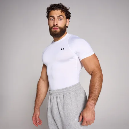 T-shirt sportiva aderente a maniche corte MP da uomo - Bianco